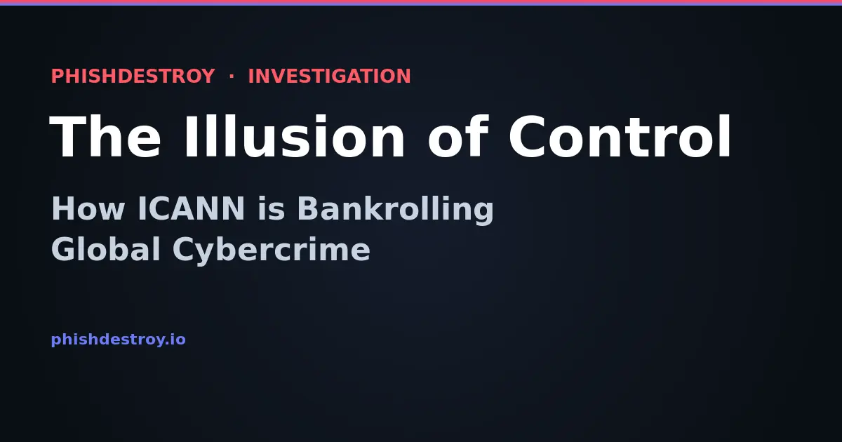 The Illusion of Control - How ICANN is Bankrolling Global Cybercrime - PhishDestroy investigation hero