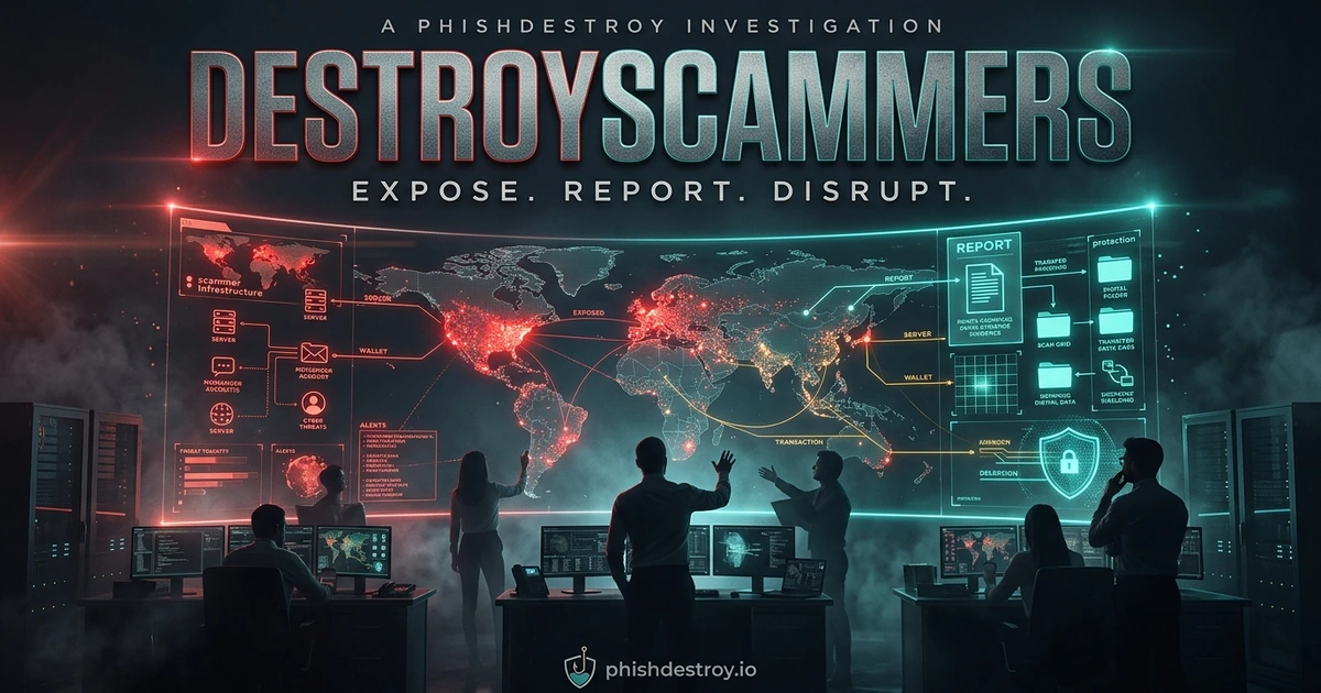 Editorial illustration: Destroy Scammers — Scammers Are Not Hackers
