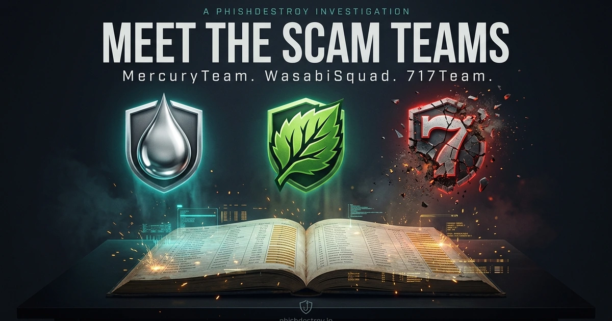 Editorial illustration: Scam Teams Compared: MercuryTeam, WasabiSquad, and 717Team Operations