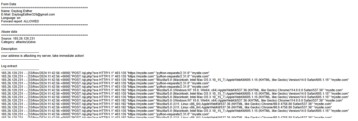 False report screenshot