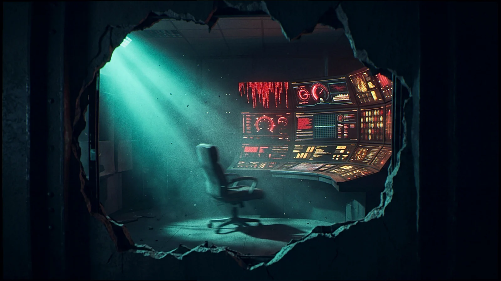 Editorial illustration: Operator control surface behind a fake casino exposed during investigation