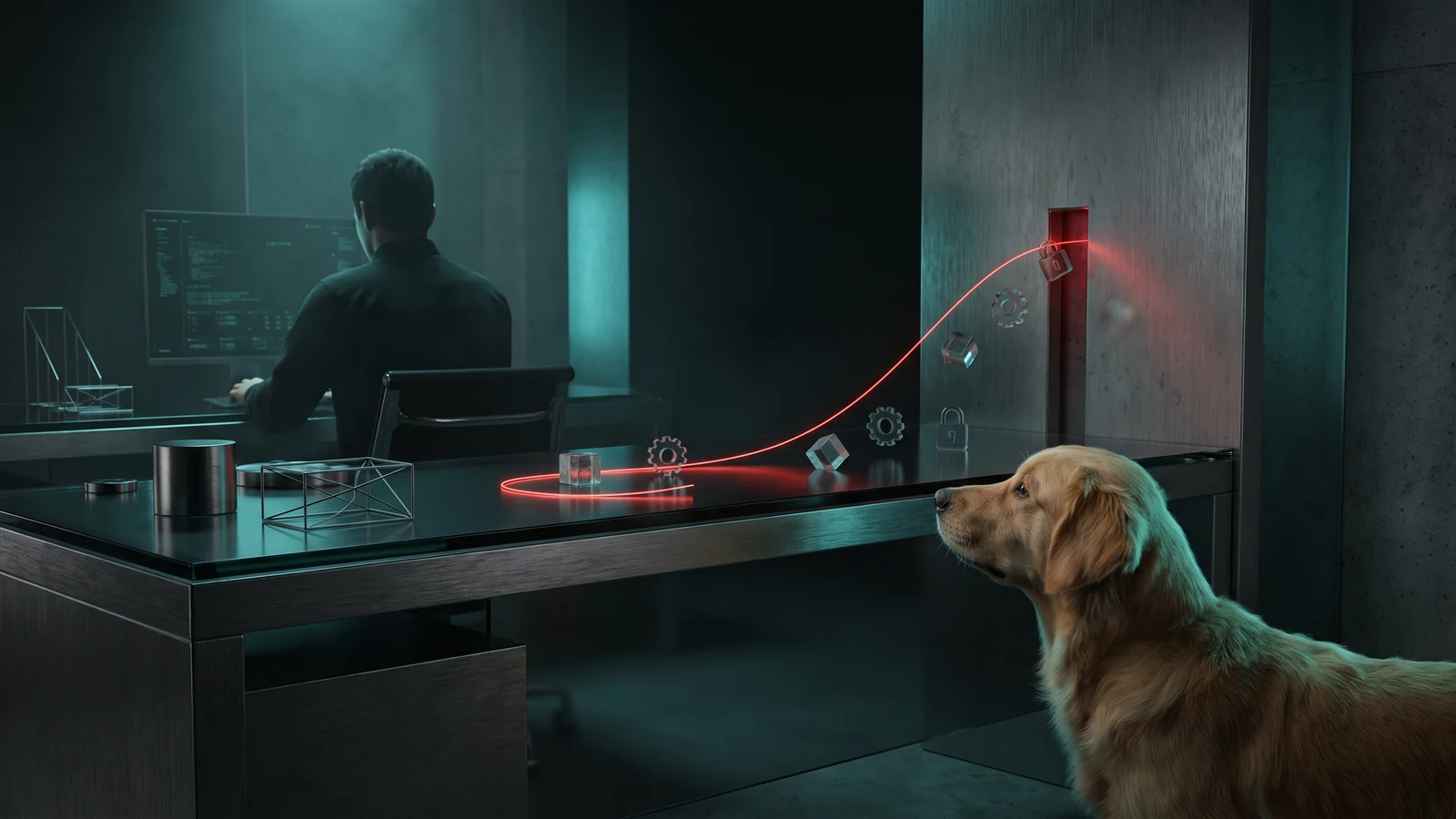 An alert dog notices a hidden path siphoning virtual belongings