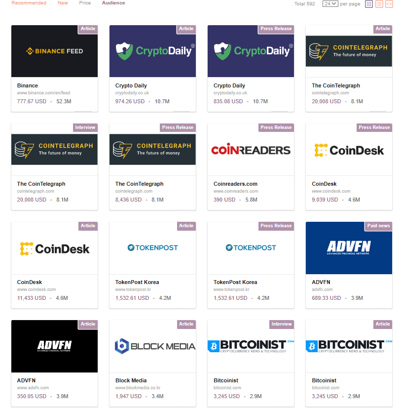 Example marketplace listing for paid media placements