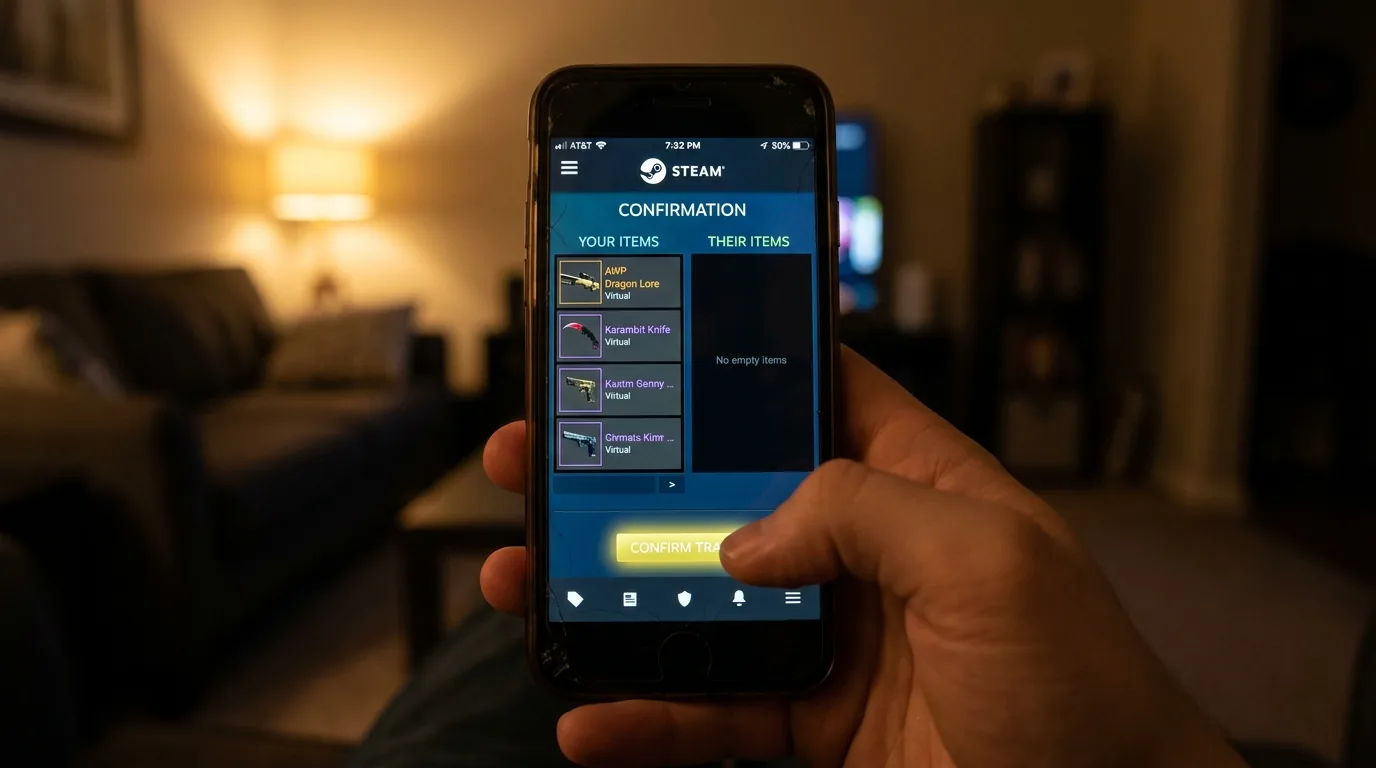 Steam onay ekranı: alınan öğeler sütunu boşken değerli öğeler ayrılır