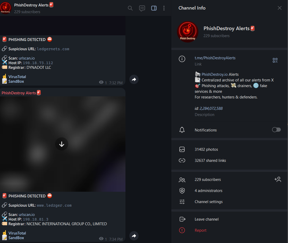 Screenshot of the banned Telegram channel