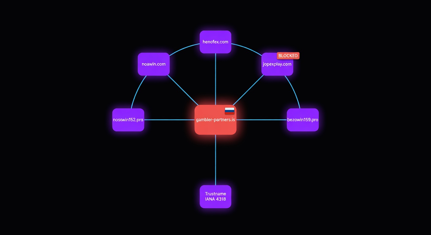 Sechs betrügerische Casino-Domains, die das russischsprachige Backend des Admin-Panels von gambler-partners.is gemeinsam nutzen