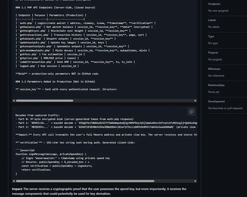 8 PHP API endpoints used for view key theft — GitHub evidence repository