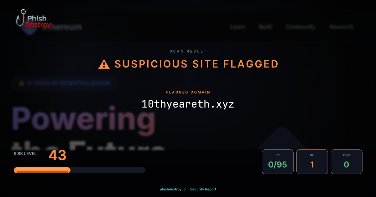 10thyeareth.xyz phishing report — threat analysis by PhishDestroy