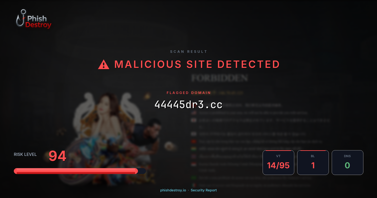 44445dr3.cc phishing report — threat analysis by PhishDestroy