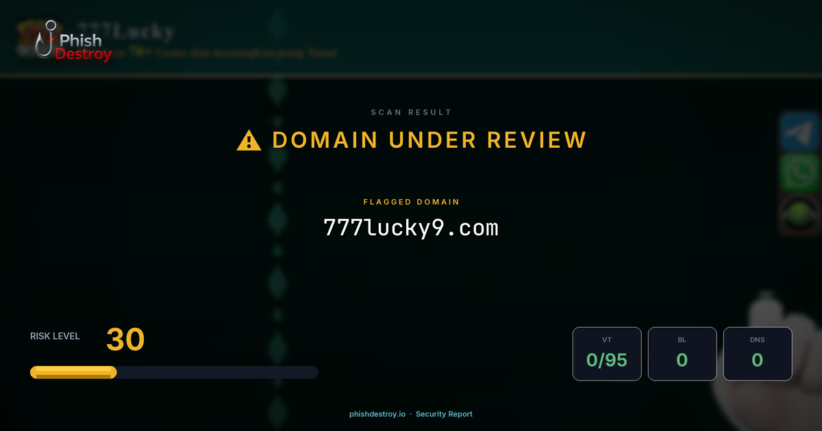 777lucky9.com phishing report — threat analysis by PhishDestroy
