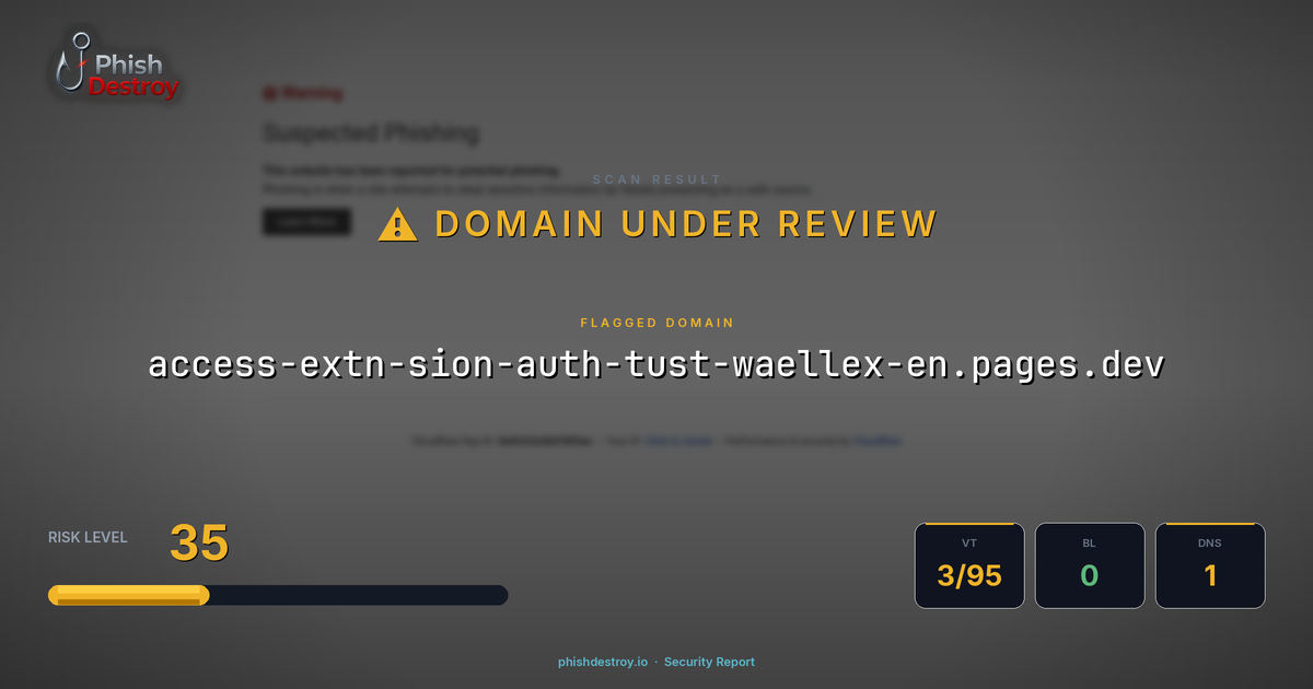 access-extn-sion-auth-tust-waellex-en.pages.dev phishing report — threat analysis by PhishDestroy
