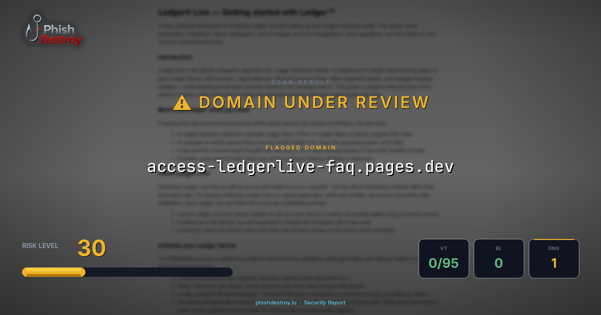 access-ledgerlive-faq.pages.dev phishing report — threat analysis by PhishDestroy