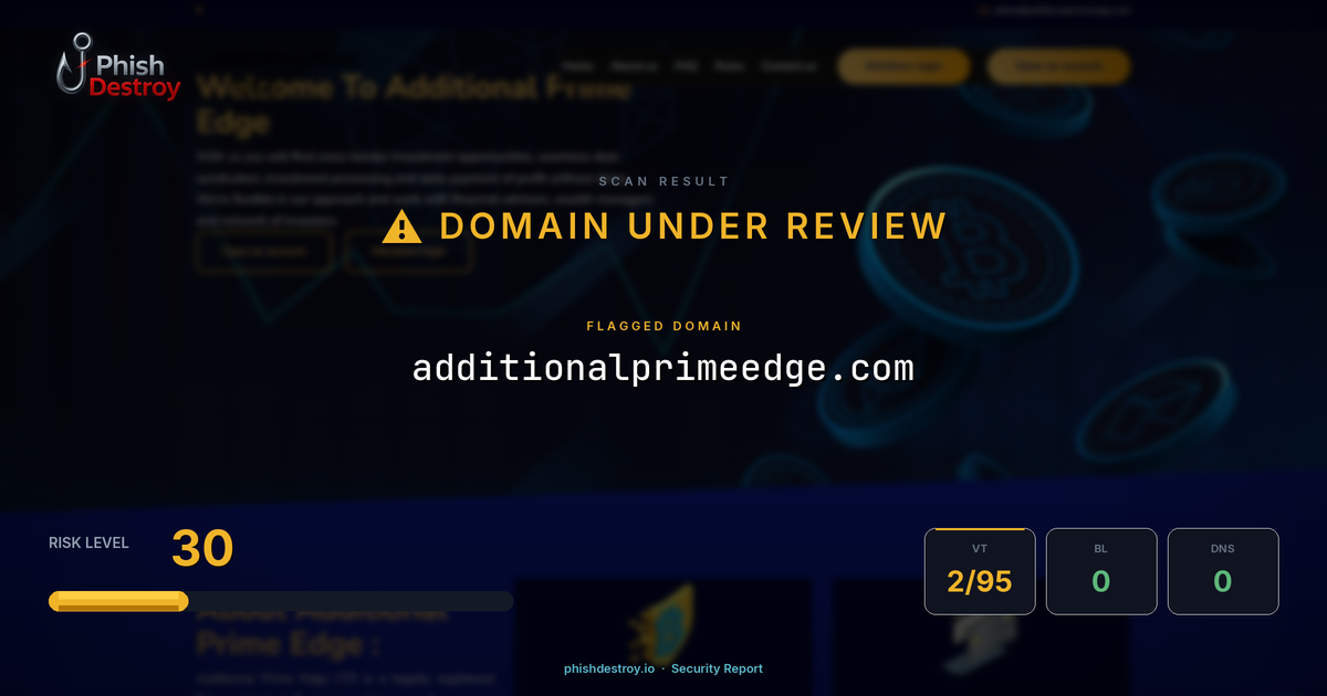 additionalprimeedge.com phishing report — threat analysis by PhishDestroy