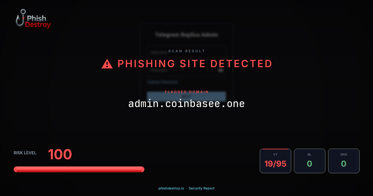 admin.coinbasee.one phishing report — threat analysis by PhishDestroy