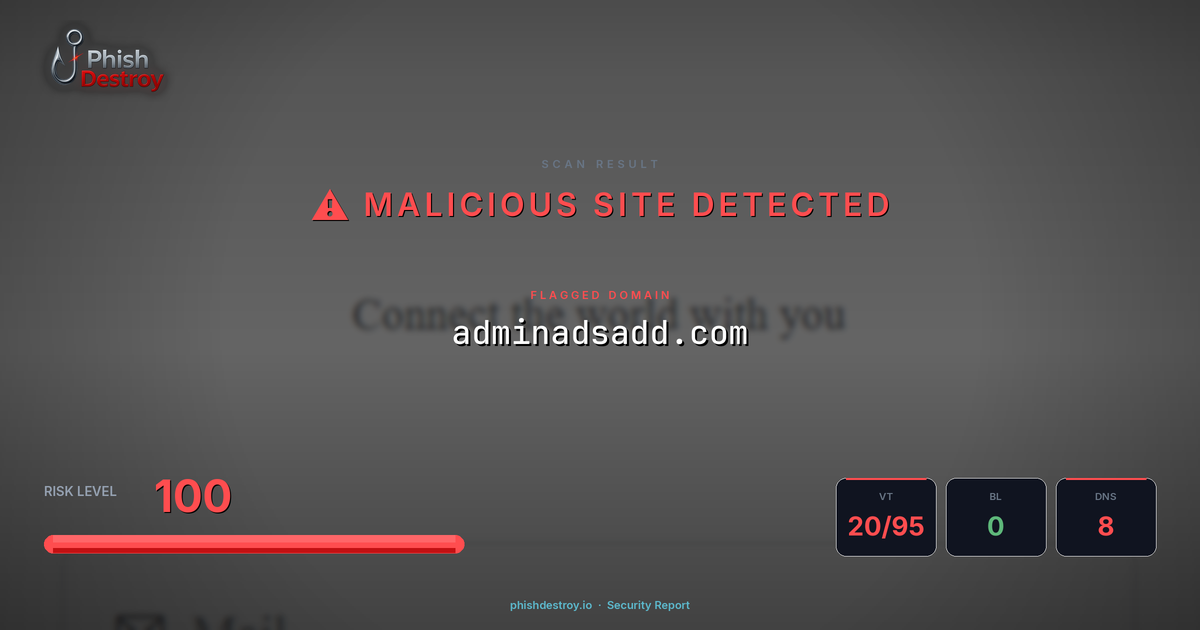 adminadsadd.com phishing report — threat analysis by PhishDestroy