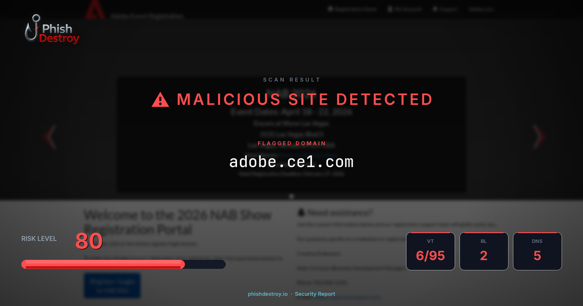 adobe.ce1.com phishing report — threat analysis by PhishDestroy
