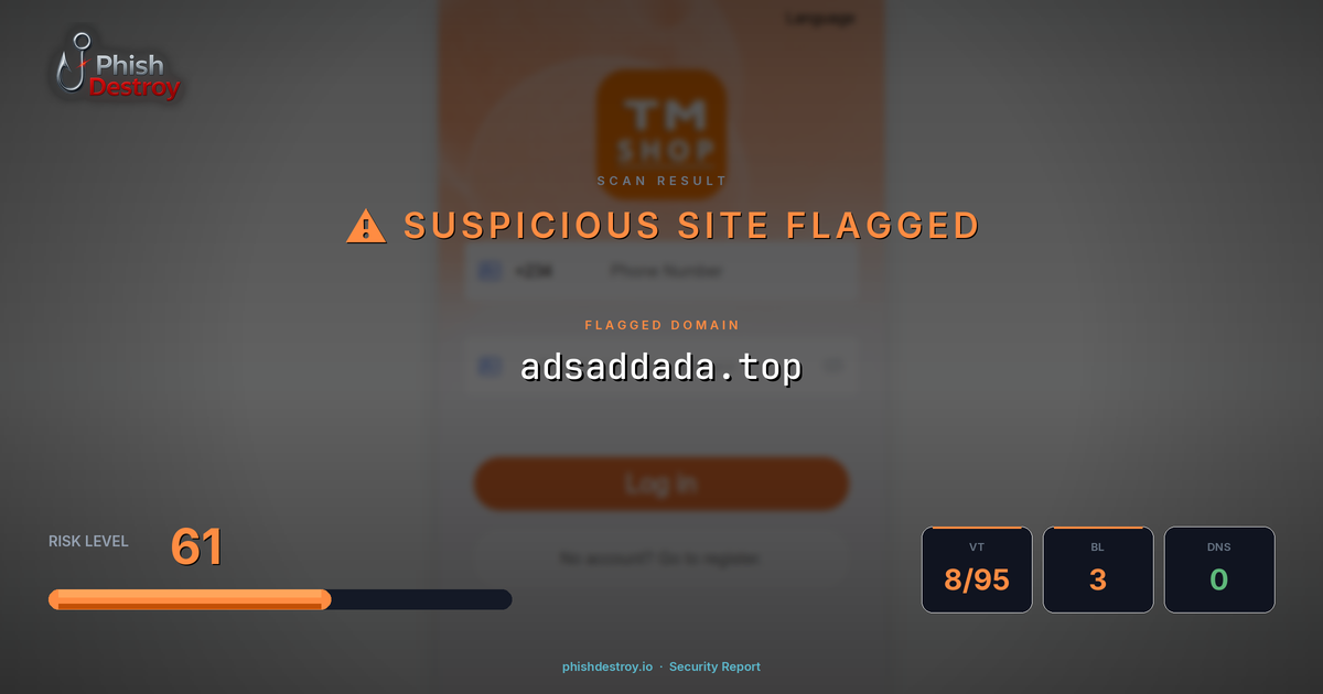 adsaddada.top phishing report — threat analysis by PhishDestroy