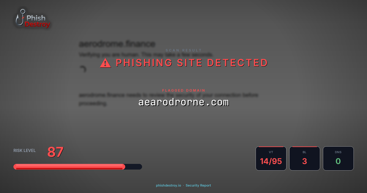 aearodrorne.com phishing report — threat analysis by PhishDestroy