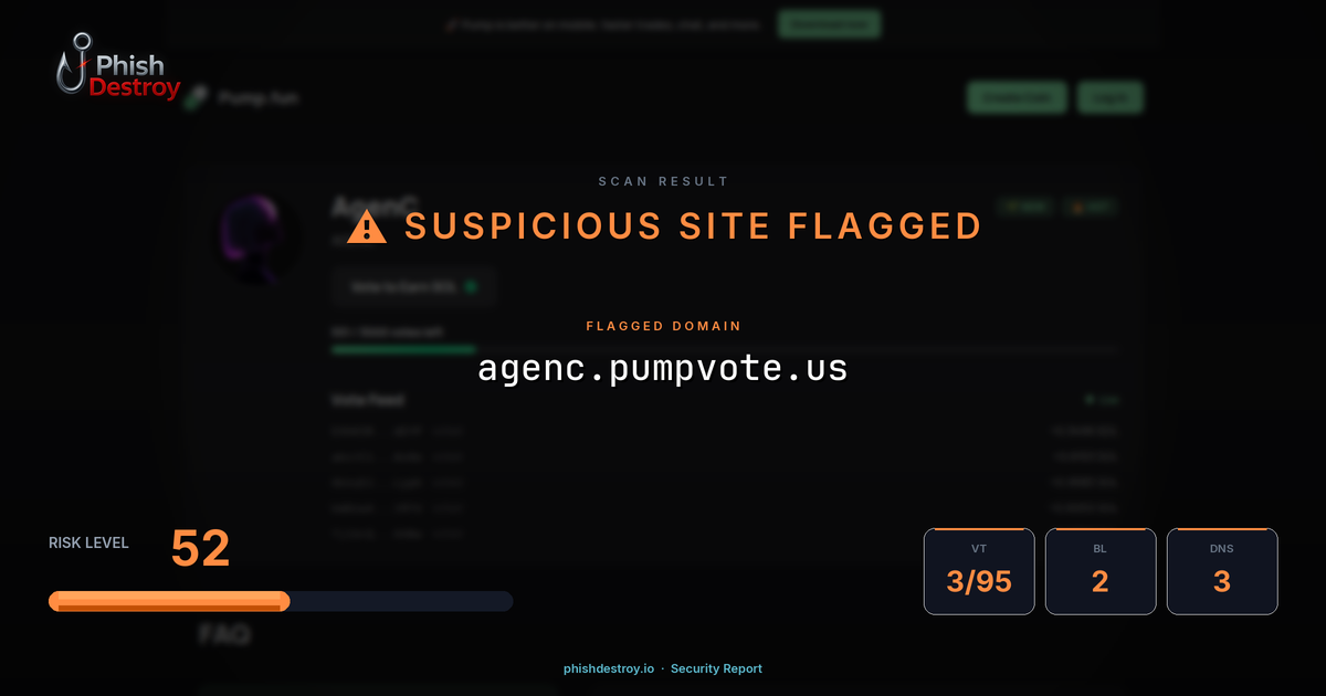 agenc.pumpvote.us phishing report — threat analysis by PhishDestroy