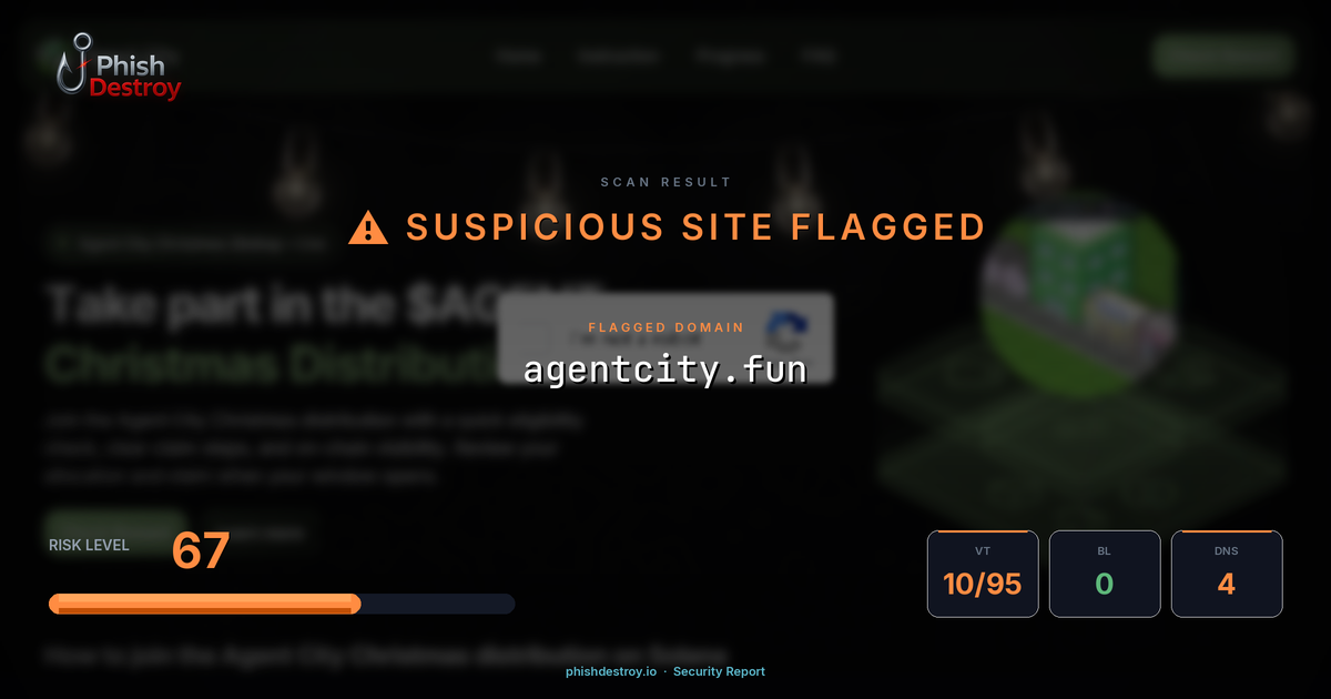 agentcity.fun phishing report — threat analysis by PhishDestroy