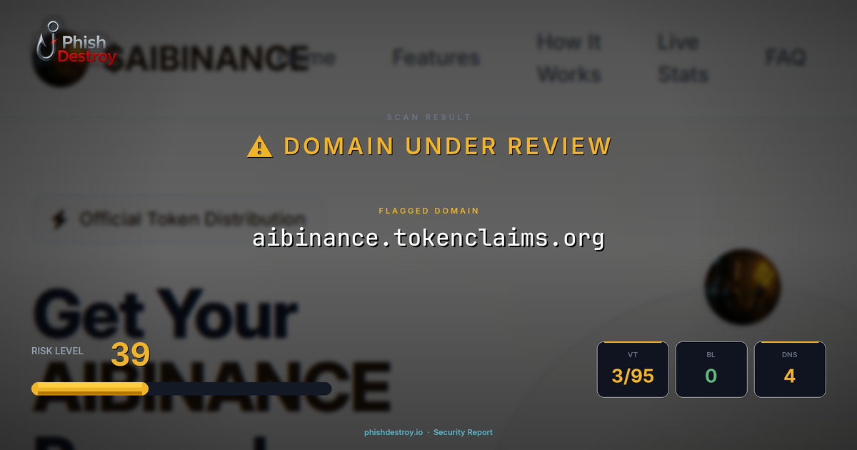 aibinance.tokenclaims.org phishing report — threat analysis by PhishDestroy