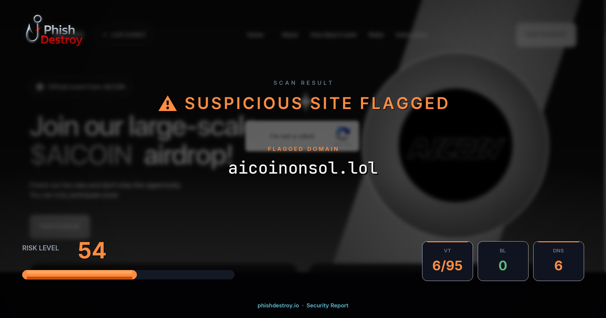 aicoinonsol.lol phishing report — threat analysis by PhishDestroy