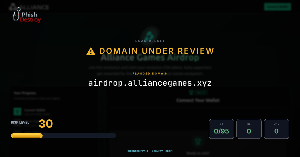 airdrop.alliancegames.xyz phishing report — threat analysis by PhishDestroy