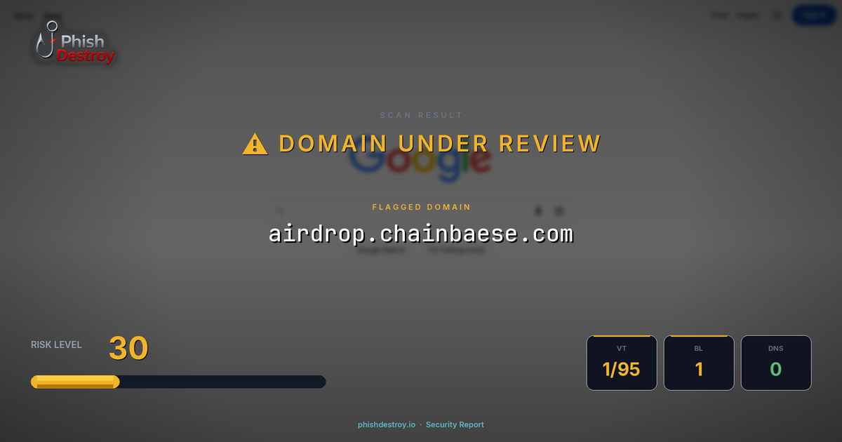 airdrop.chainbaese.com phishing report — threat analysis by PhishDestroy
