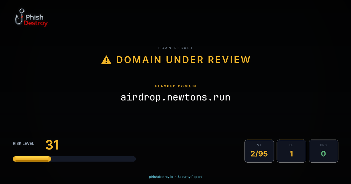 airdrop.newtons.run phishing report — threat analysis by PhishDestroy