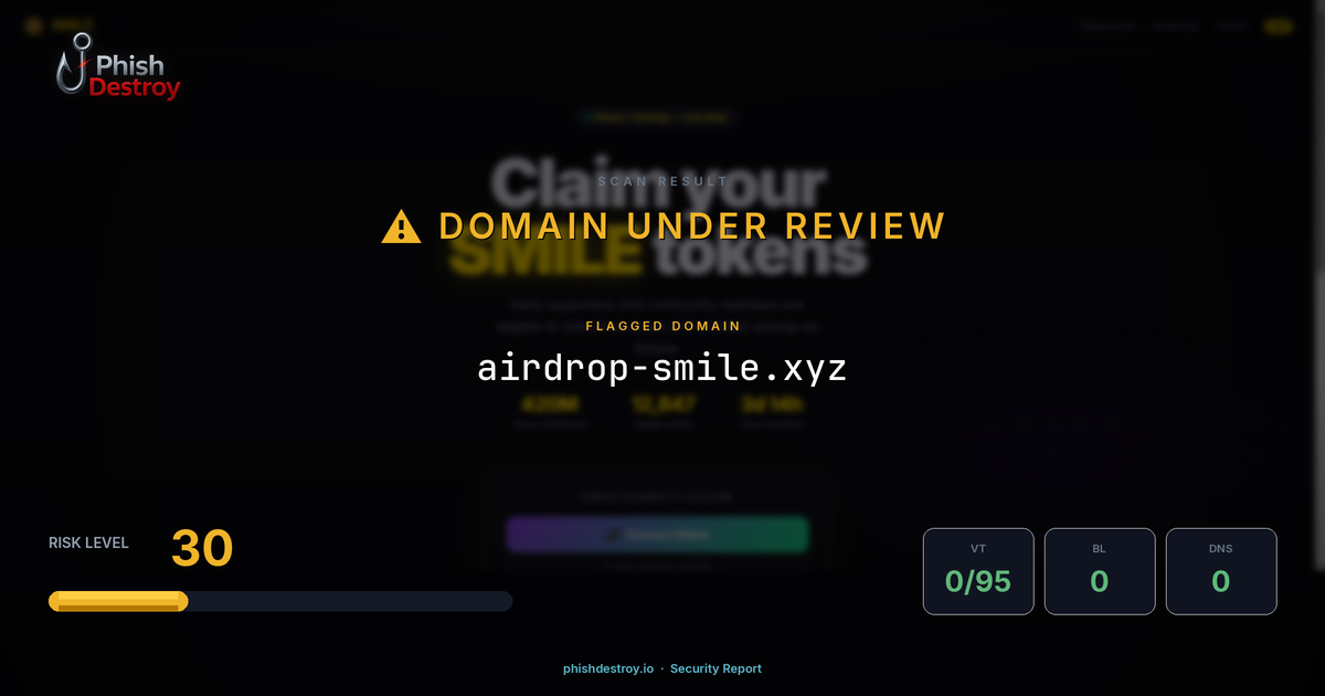 airdrop-smile.xyz phishing report — threat analysis by PhishDestroy