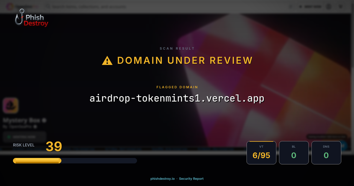 airdrop-tokenmints1.vercel.app phishing report — threat analysis by PhishDestroy