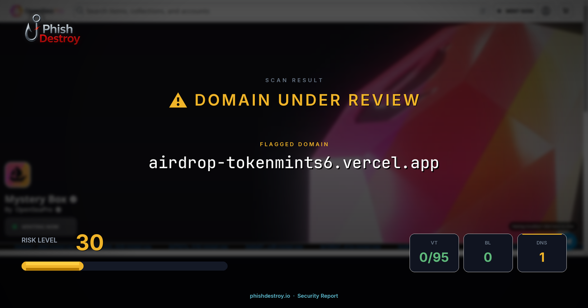 airdrop-tokenmints6.vercel.app phishing report — threat analysis by PhishDestroy