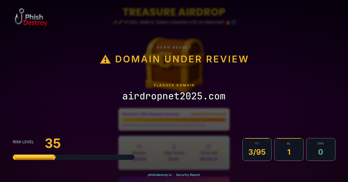 airdropnet2025.com phishing report — threat analysis by PhishDestroy