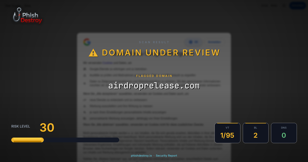 airdroprelease.com phishing report — threat analysis by PhishDestroy