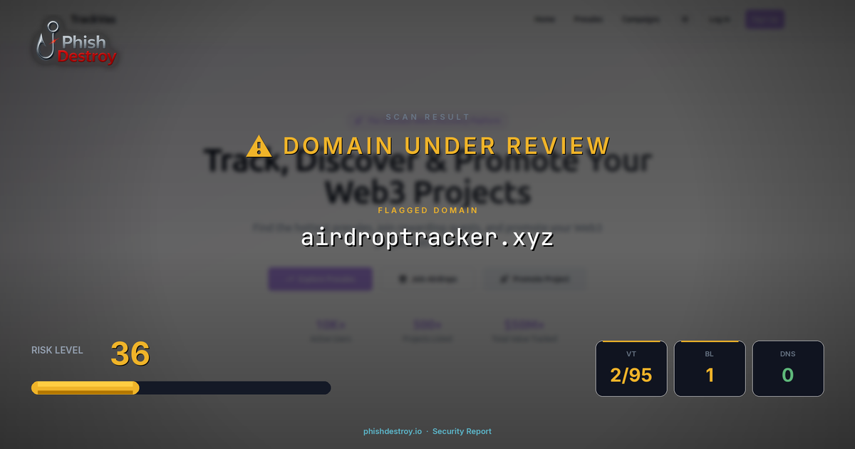 airdroptracker.xyz phishing report — threat analysis by PhishDestroy