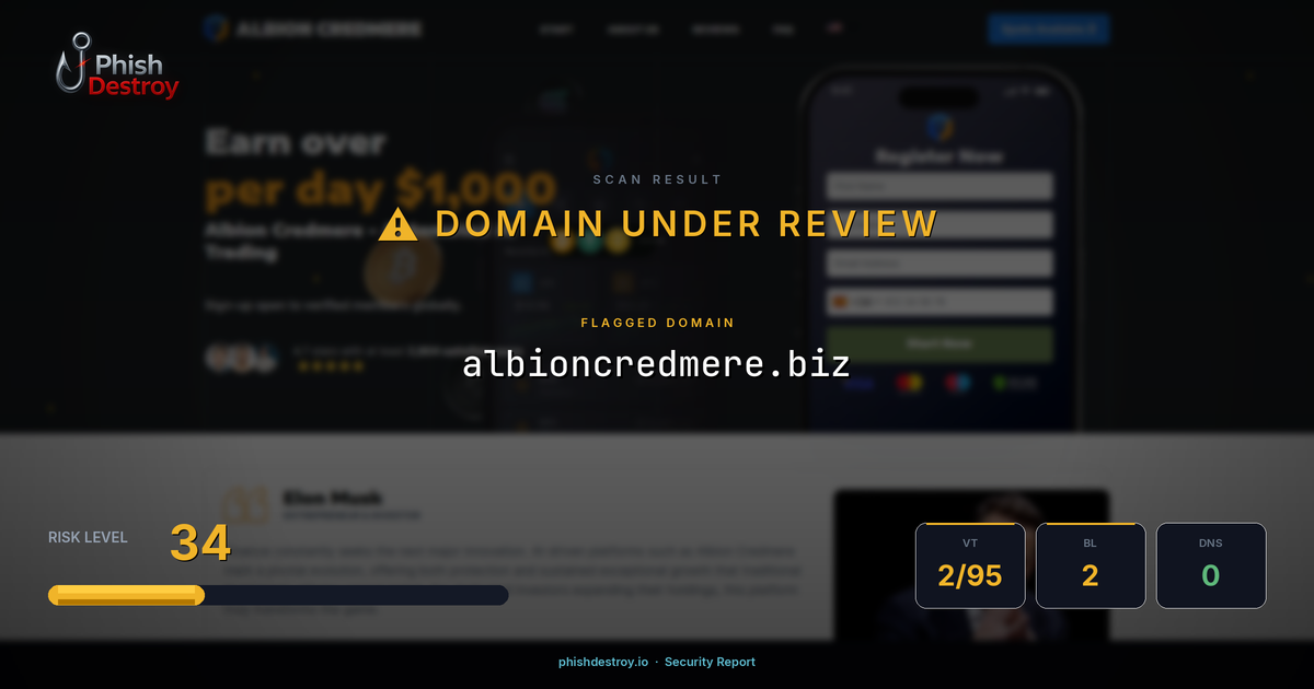 albioncredmere.biz phishing report — threat analysis by PhishDestroy