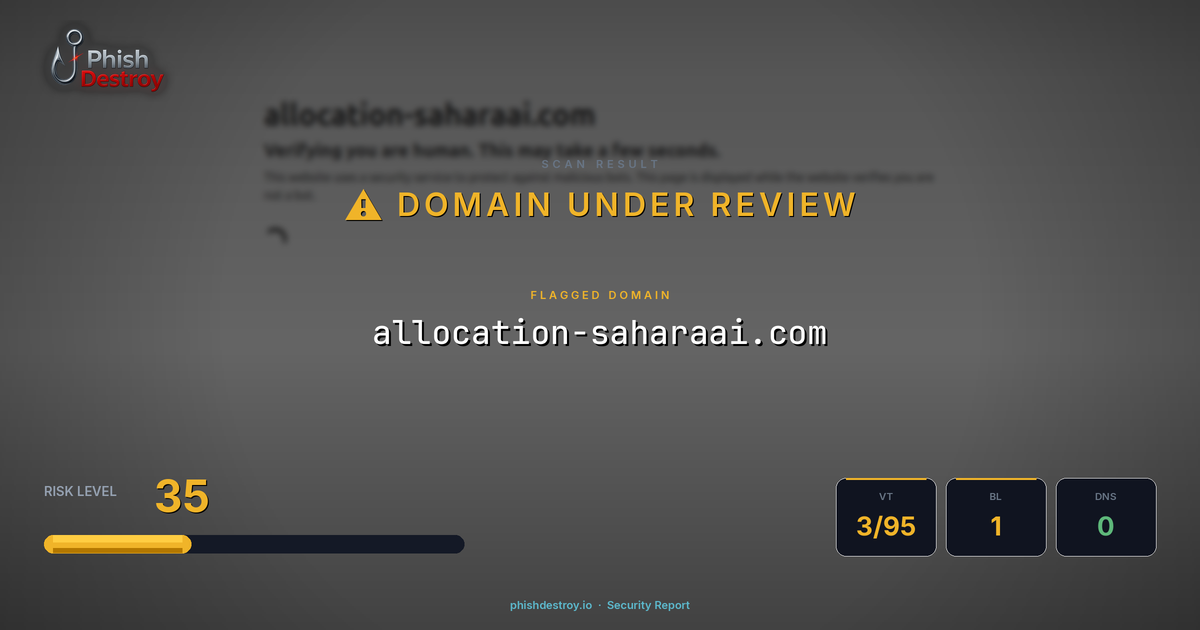 allocation-saharaai.com phishing report — threat analysis by PhishDestroy