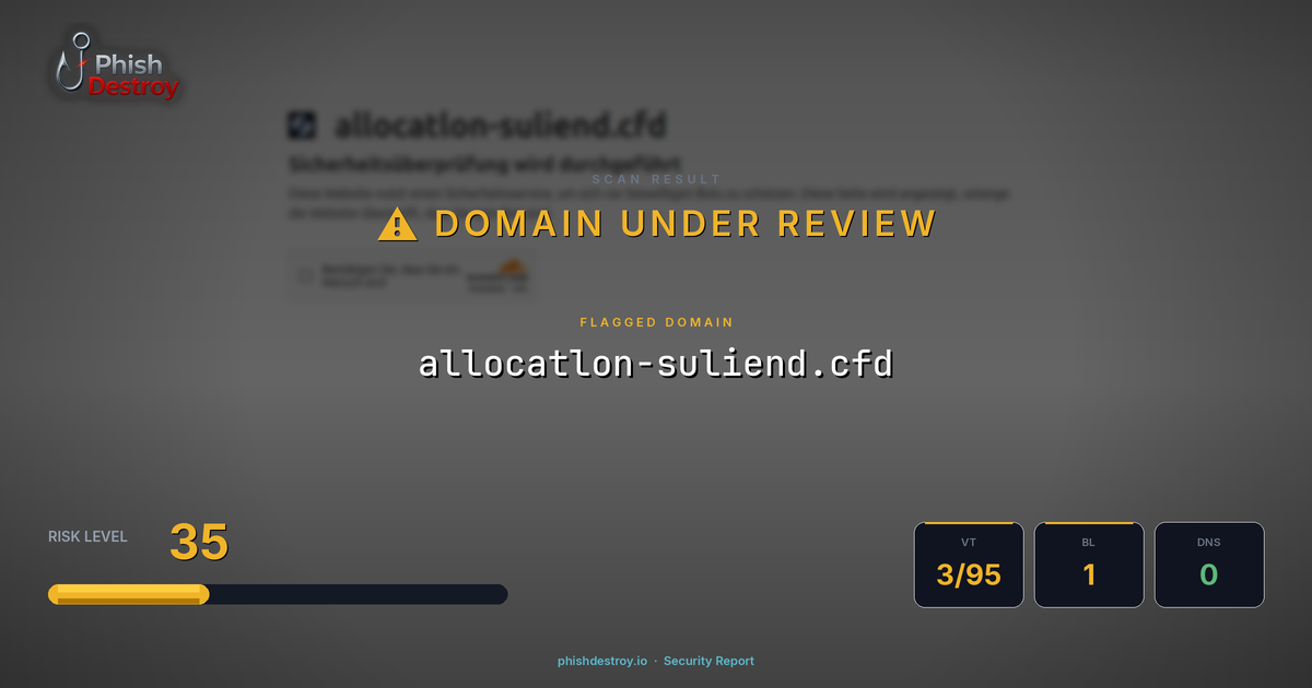 allocatlon-suliend.cfd phishing report — threat analysis by PhishDestroy