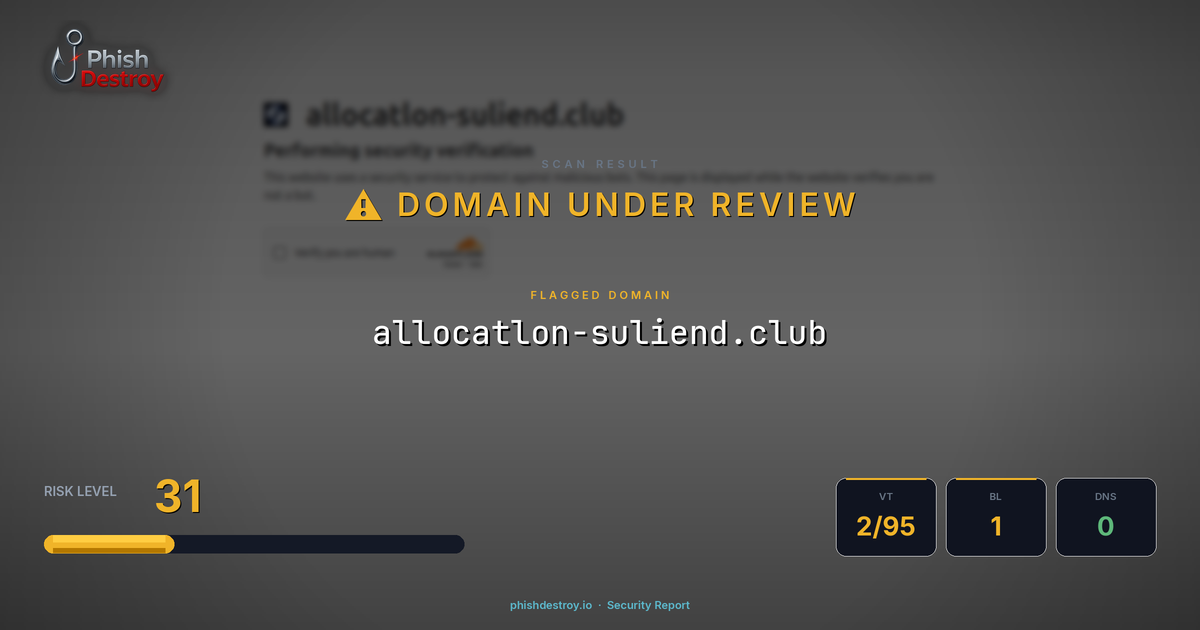allocatlon-suliend.club phishing report — threat analysis by PhishDestroy