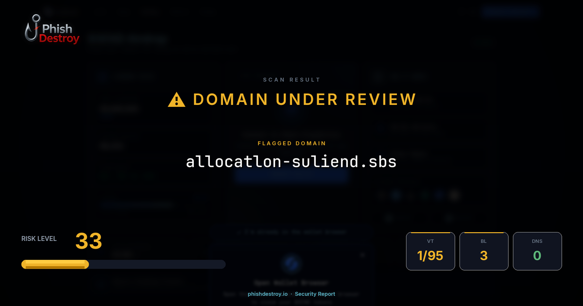 allocatlon-suliend.sbs phishing report — threat analysis by PhishDestroy