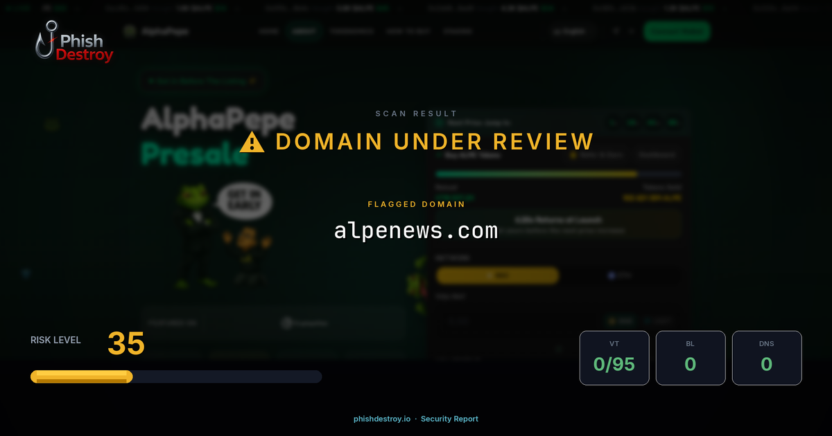alpenews.com phishing report — threat analysis by PhishDestroy
