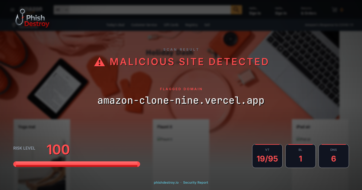amazon-clone-nine.vercel.app phishing report — threat analysis by PhishDestroy