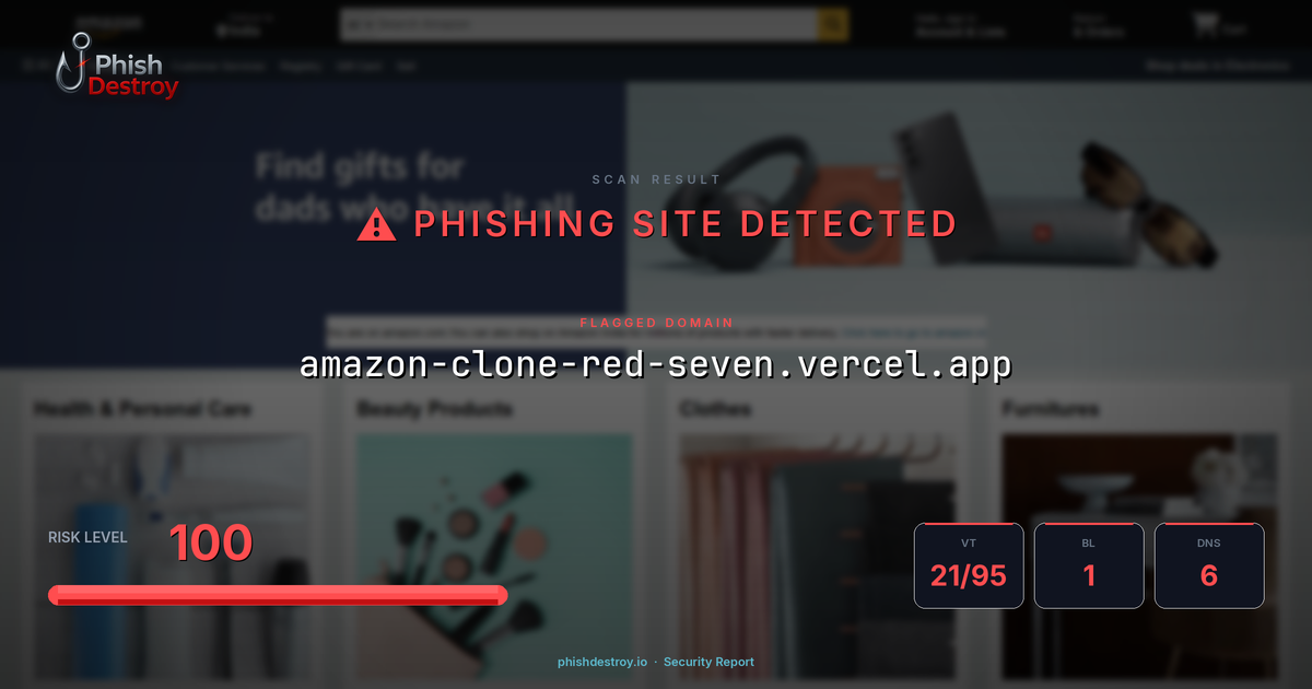 amazon-clone-red-seven.vercel.app phishing report — threat analysis by PhishDestroy