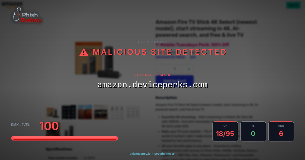 amazon.deviceperks.com phishing report — threat analysis by PhishDestroy