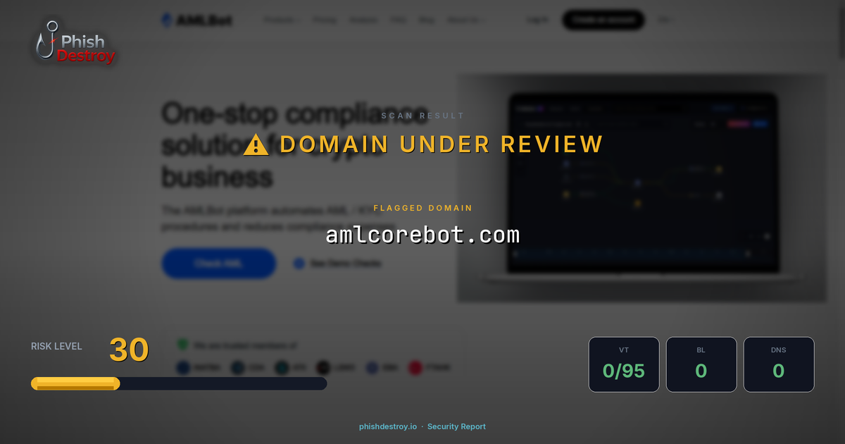 amlcorebot.com phishing report — threat analysis by PhishDestroy