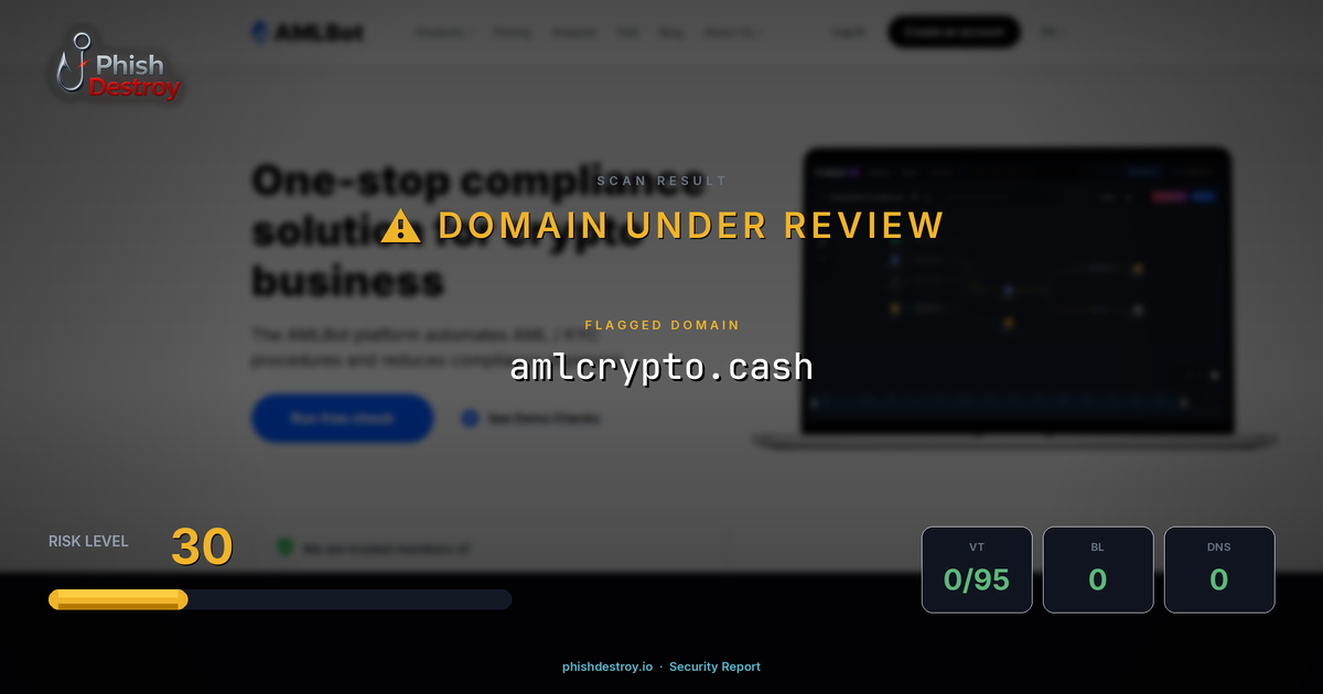 amlcrypto.cash phishing report — threat analysis by PhishDestroy
