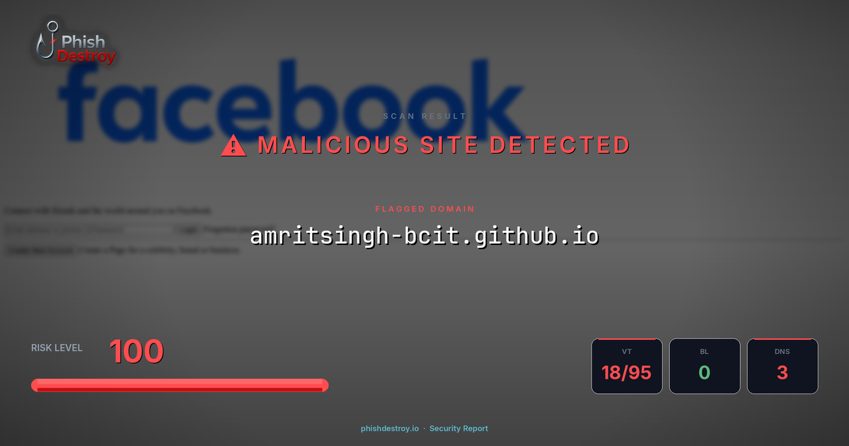 amritsingh-bcit.github.io phishing report — threat analysis by PhishDestroy
