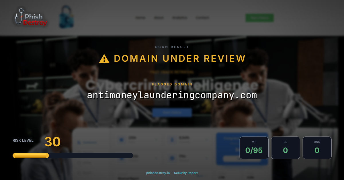 antimoneylaunderingcompany.com phishing report — threat analysis by PhishDestroy