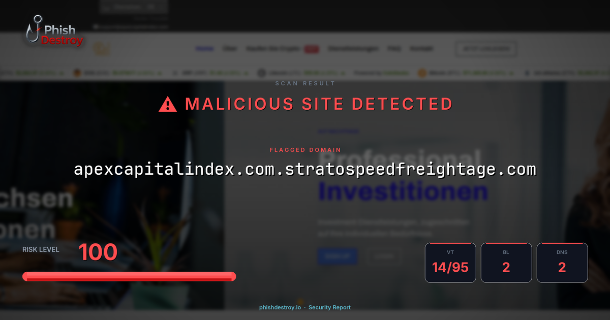 apexcapitalindex.com.stratospeedfreightage.com phishing report — threat analysis by PhishDestroy
