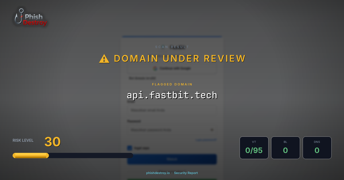 api.fastbit.tech phishing report — threat analysis by PhishDestroy